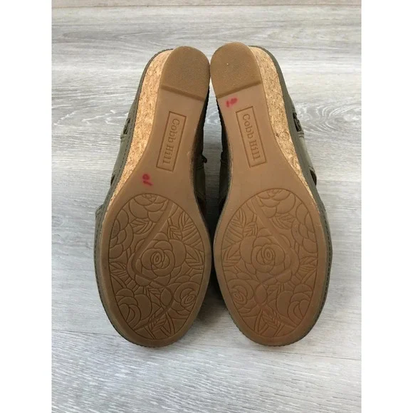 Cobb Hill Women's Green Leather Wedge Sandals 9 Cutout Zip Comfort Peep Toe Shoe - Picture 6 of 11